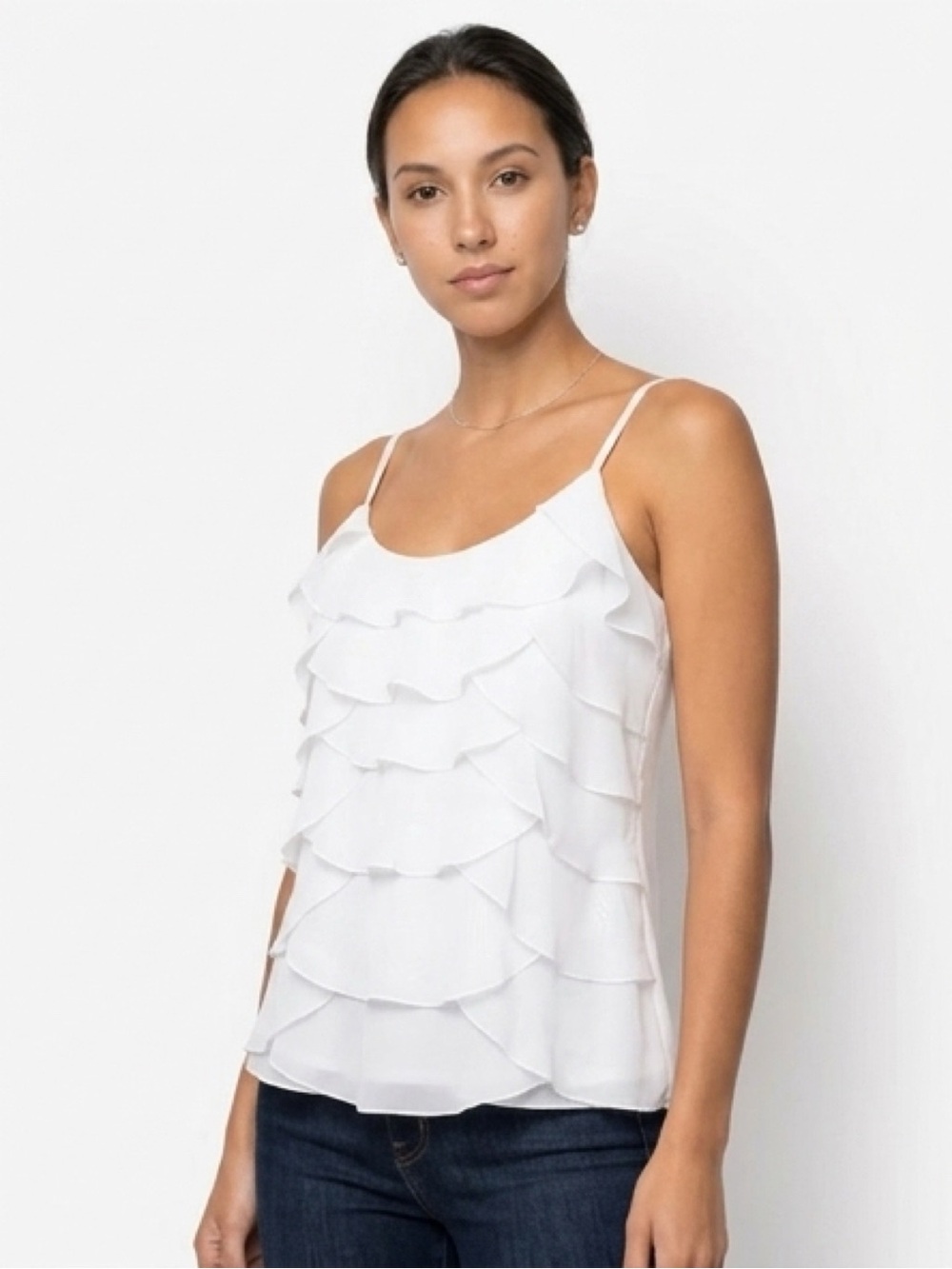White House Black Market White Layered Ruffle Camisole